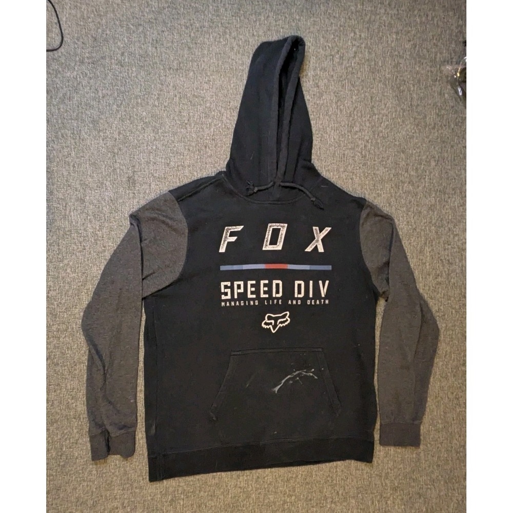 Y2K‎ Fox Racing Pullover Hoodie Speed Div  Black Sweatshirt Mens Size Large Race